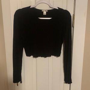 Bozzolo black micro-crop long sleeve tee